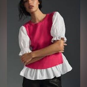 Anthropologie Layered Poplin-Sleeve Sweater S/M